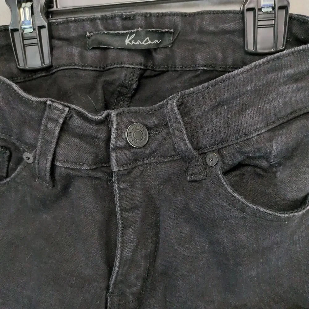 Kancan June Low Rise Ankle Skinny Black Jeans, Raw Hem, Distressed,‎ Size 5/26